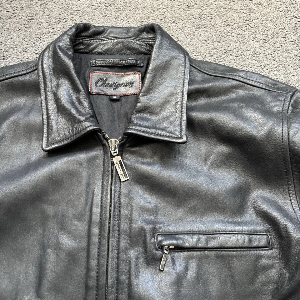Vintage 90s Chevignon 100% Buffalo Leather Jacket Full Zip XL Black - Image 2 of 4