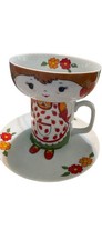 Vintage 3pc Child's Unique Rice Bowl Mug  Plate Set