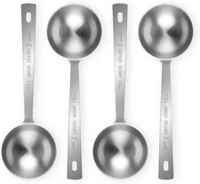 Stainless Steel Coffee Scoops 4-Pack 1 Tbsp Measuring Spoons w/ Long Handle