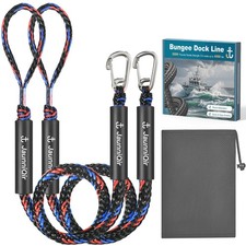 JaunniQir Bungee Dock Lines for Boats 4-5  FEET 2 PACK, Black  Red  Blue