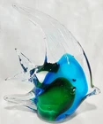 Vtg Hand Blown Art Glass Angel Fish Paperweight Blue Green 5.5" T Murano Style