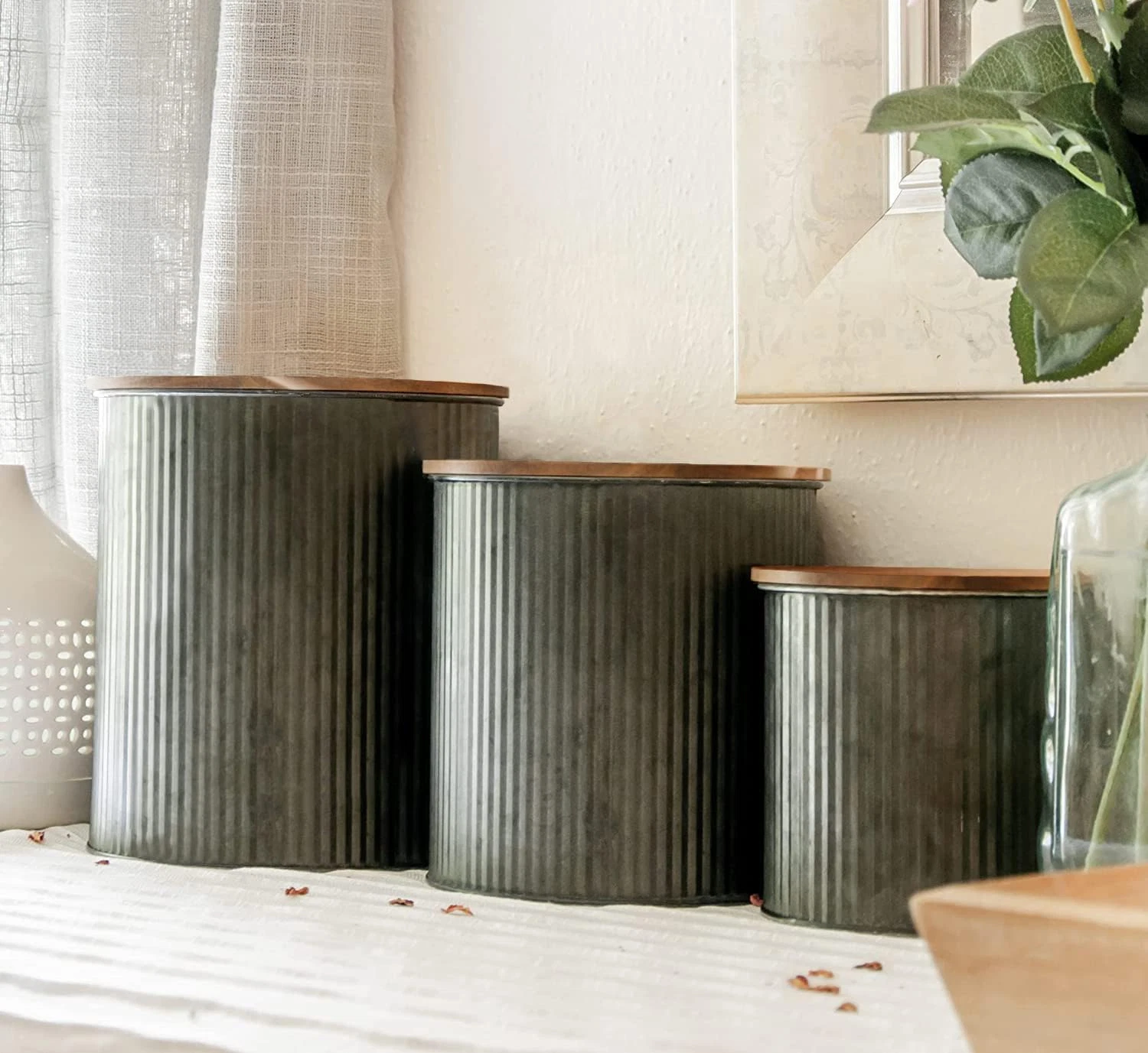Rustic Farmhouse Kitchen Canister Set - 5, 4 & 2 Quart Acacia Decor