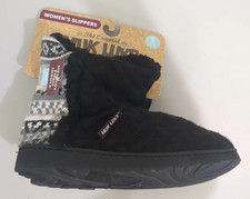 NWT Muk Luks Knit Back Boot 5/6 SMALL Women's / Girls Black Grey Slipper