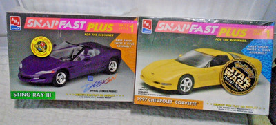 2 Sealed AMT Model Kit - Snap Fast Plus Sting Ray III #8309- 1997 Corvette #8395
