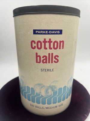 Vintage Parke-Davis Cotton Balls Tin Cardboard Storage Container Ad Empty