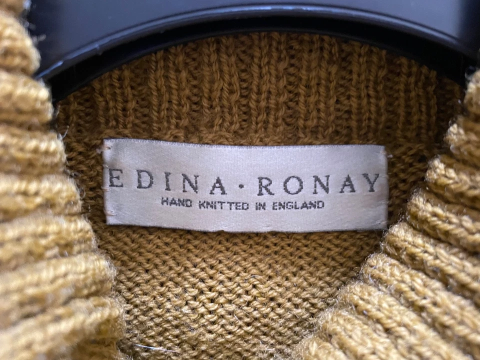 Vintage 80s Edina Roney hand knitted mustard wool batwing sweater jumper 10 - Image 3 of 4