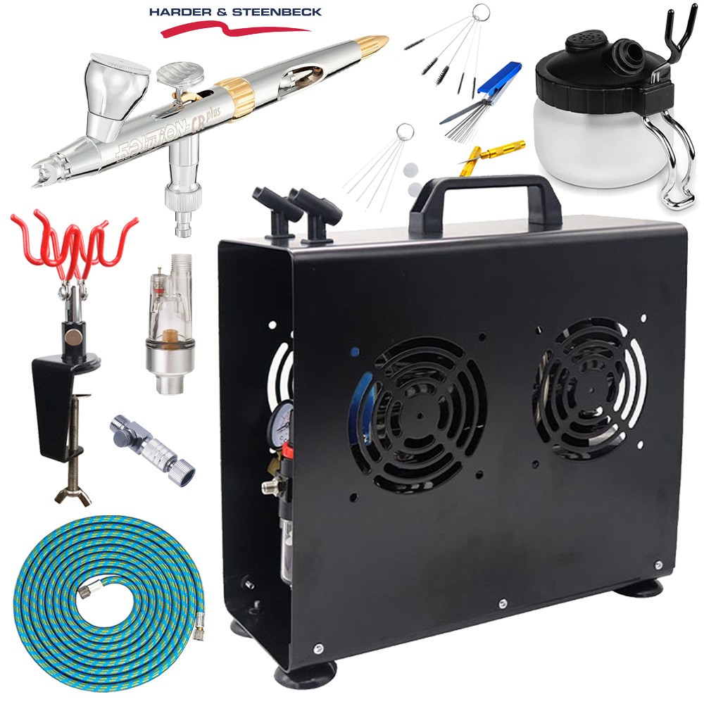 Harder & Steenbeck Evolution CRplus 2in1 Airbrush Premium Compressor Bundle Kit
