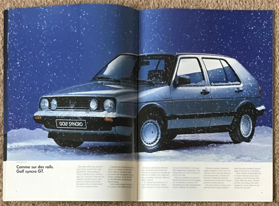 VOLKSWAGEN GOLF RANGE Sales Brochure Aug 1987 #720/1190.23.41 FRENCH TEXT - Image 4 of 4