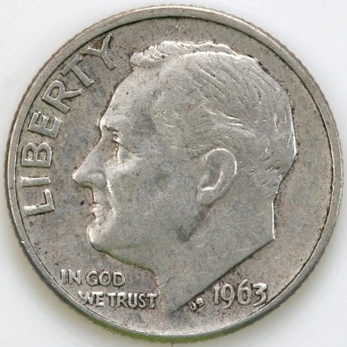 1963 D Extra Fine XF Roosevelt Dime 90% Silver D35