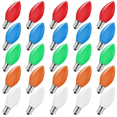C7 LED Multicolor Replacement Light Bulbs for Christmas Strings Light, 25 Pack 