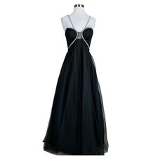 Blondie Nites Junior Formal Dress Size 7 Black Tulle Rhinestone Strap Ball Gown