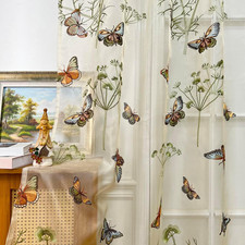 Embroidered Butterfly Window Semi Sheer Curtains for Kids Room Country Style Dan