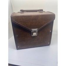 Vintage Brown Faux Leather Vinyl Record Carrying Case Storage Box with Handle