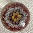 Vintage Murano Millefiori Multicolored Flower Art Glass Paperweight 1.5”x2.5”