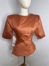 Vintage Prue Acton Size XS Structured Rust Asymmetrical Blouse Short Sleeve 80s