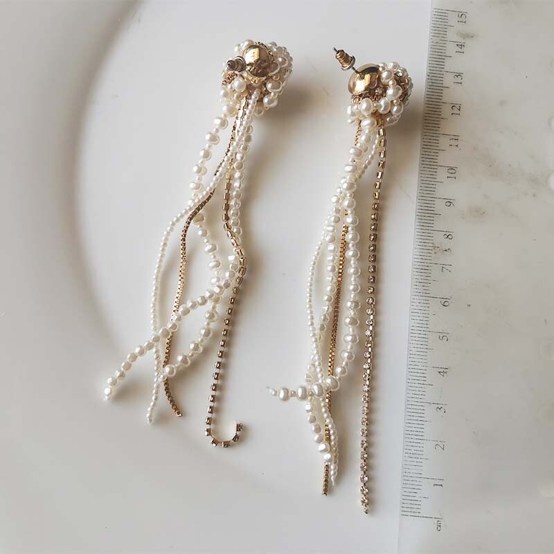 New MNG Faux Pearl Tassel Drop Earrings Gift Fashion Women Party