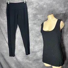Ruby Ribbon Slimming Tank Top Cropped Leggings Set Womens M Black Lace Panels