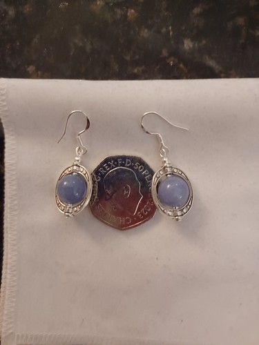Stunning Dark Aquamarine Ornate Earrings. Sterling Silver Hooks. - Picture 3 of 3