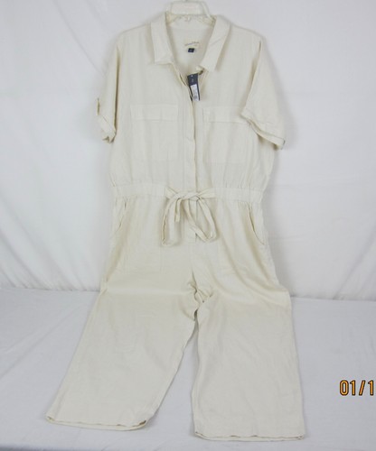 Universal Thread Women's Cream One Piece Belted Linen Blend Utility Jumpsuit 17 - Picture 20 of 20