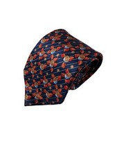 Ermenegildo Zegna Blue Red Gold Leaf Stripe Print Silk Tie 3.75 Inch Width