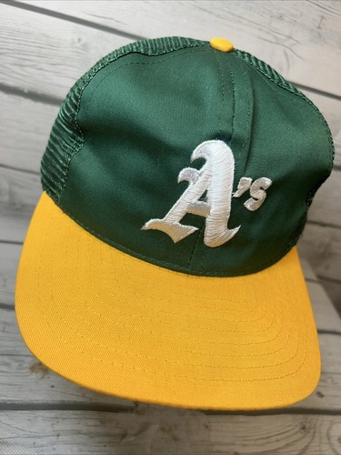 VINTAGE Oakland A's Athletics Hat Cap Snap Back Green Yellow MLB Baseball Mens - Picture 3 of 9