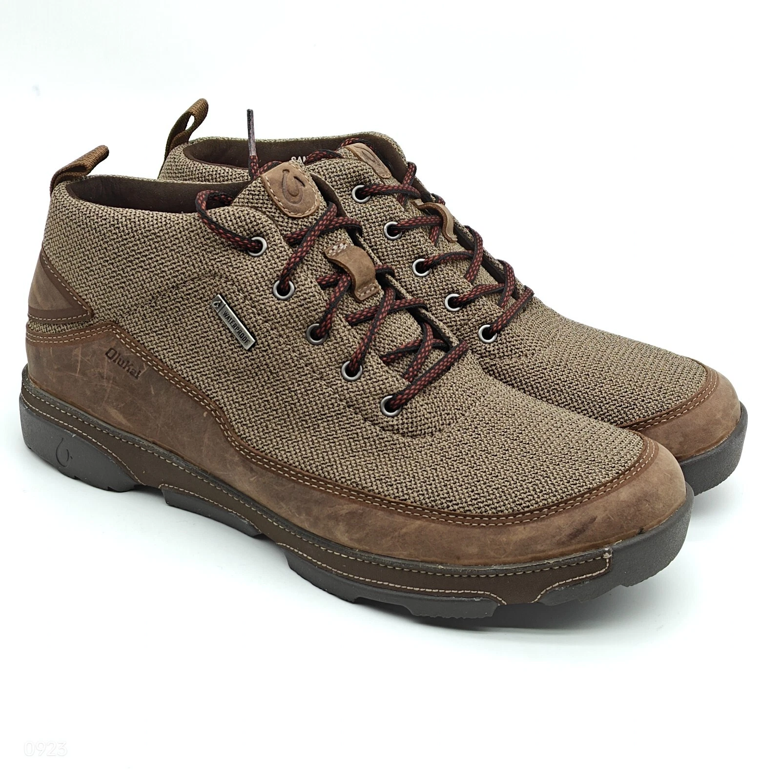 Olukai Ua Kea Mens Boots Size 10.5 Brown Leather Waterproof Trail Hiking Low Top