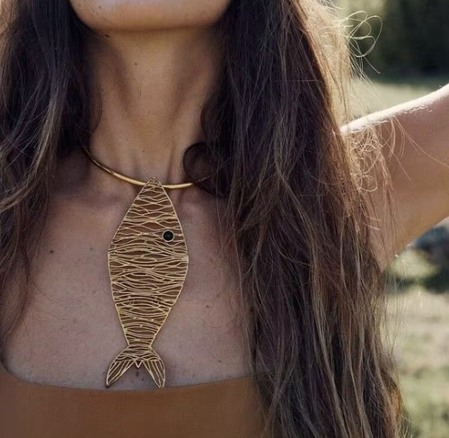Fish Choker Necklace Zara Open Collar Pendant Boho Statement Gold Y2K