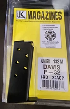 DAVIS  P-32  - P32  .32 ACP  BLUED PISTOL Triple K MAGAZINE 6 Rd 133M - NEW