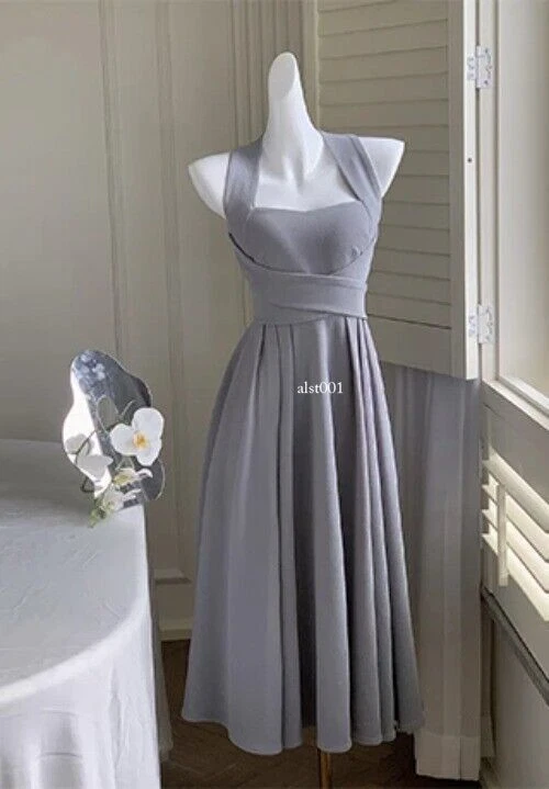 OFF WHITE Abito midi coreano elegante donna estivo nuovo sera festa moda slim