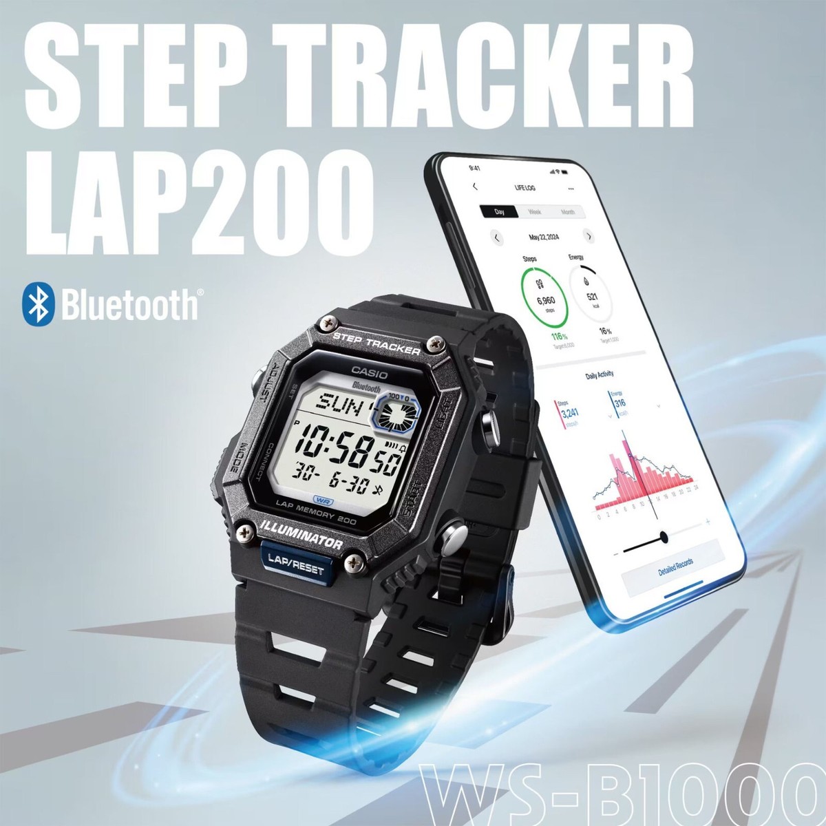 Casio WS-B1000-1A Step Tracker Bluetooth Mobile Link Runner Black