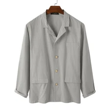 Mens Cotton Linen Lapel Blazer Jacket Coat Cardigan Shirts Long Sleeve Thin Tops