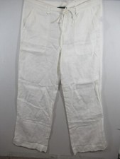 Vintage Lauren Ralph Lauren Linen Wide Leg Pants Women 10 White Relaxed Beach