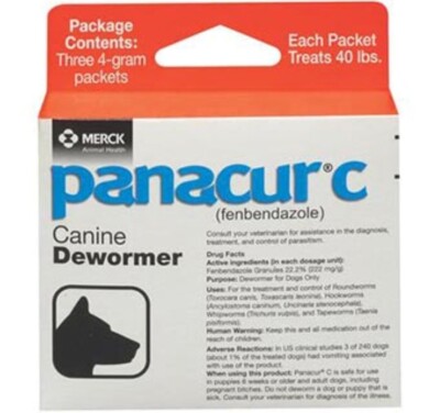 Panacur C 4 gram Canine 40lbs Dewormer Treatment (3 packets)