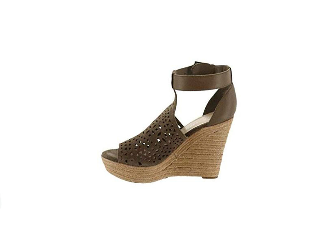 Marc Fisher Perforated Suede Wedges Hasina Olive