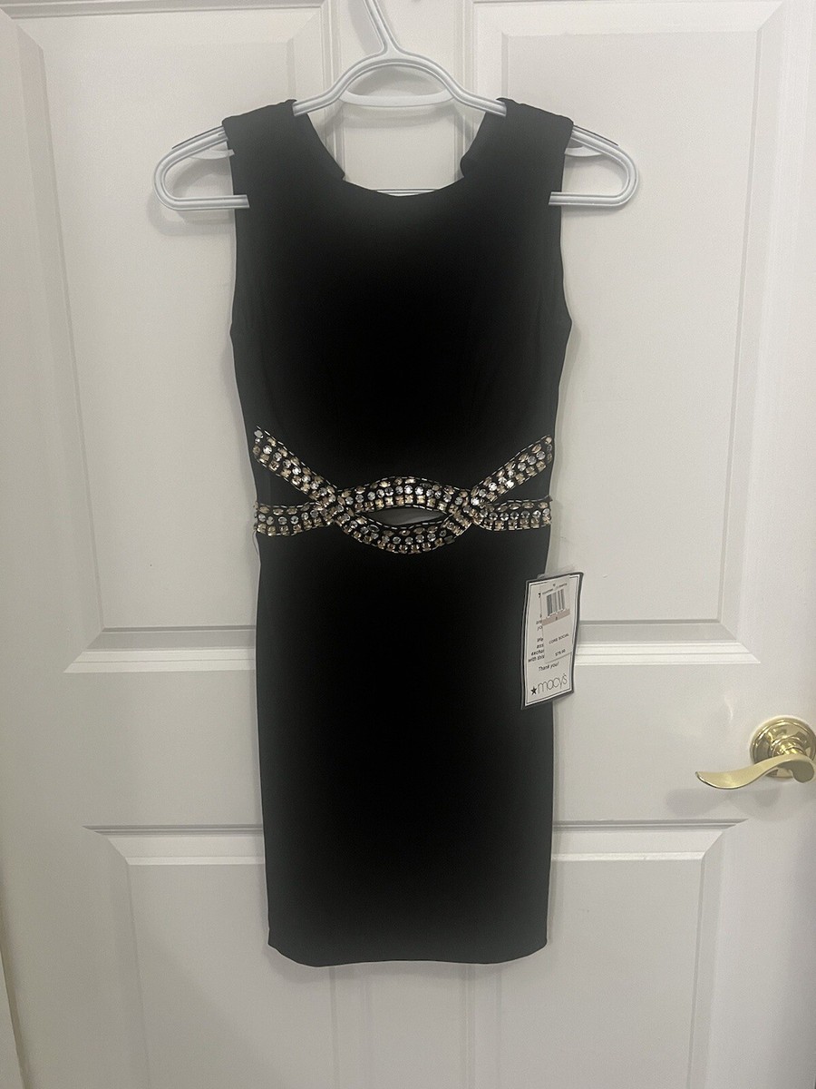 b darlin little black dress B. Darlin Little Black Dress Sleeveless Sequin Shoulder Pad Party Y2K Size  9/10