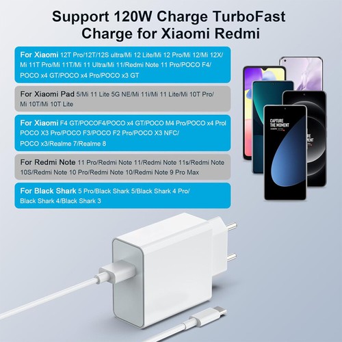 120W USB C Für Xiaomi Schnellladegerät Ladekabel Adapter Netzteil Stecker-TypC - Zdjęcie 14 z 19