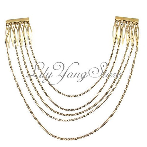 Boho Festival Golden Hair Chains Head Piece Hairdress Hair Jewellery Head Chains - Picture 2 of 2