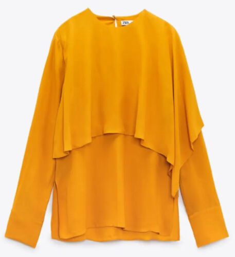 ZARA Woman Cape Blouse Top Size Medium Mustard Yellow NEW