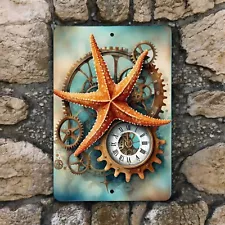 Steampunk Starfish Metal Sign - Nautical Wall Art - Industrial Ocean Home Decor