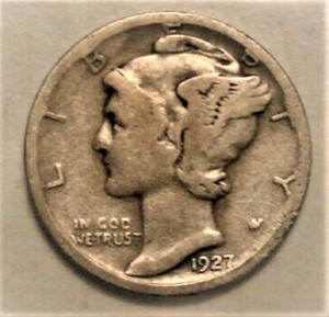 Average circulated 1917 P Mercury Dime circulated 90/% Silver Good
