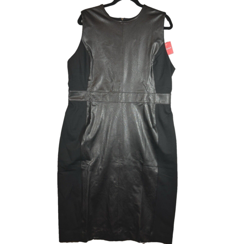 Spanx Leather-Like Combo Fitted Sheath Dress Women's Size 1X Luxe Black $198