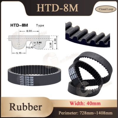 HTD-8M Rubber Black Timing Belt Width 40mm Closed Loop Belt for Pulleys CNC 3D