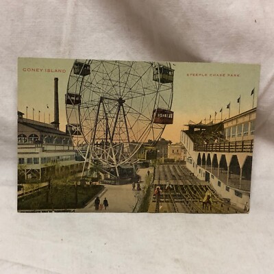 Vintage Postcard Coney Island Ferris Wheel Steeple Chase Park Not Used