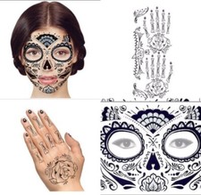Temp. Tattoo Face  Hand Glitter Sugar Skull Day of the Dead Halloween Mask