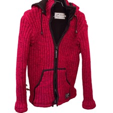 Thc Natural Line Hand Knitted 100% Pure Wool Hooded Jacket Cardigan Nepal Zip M