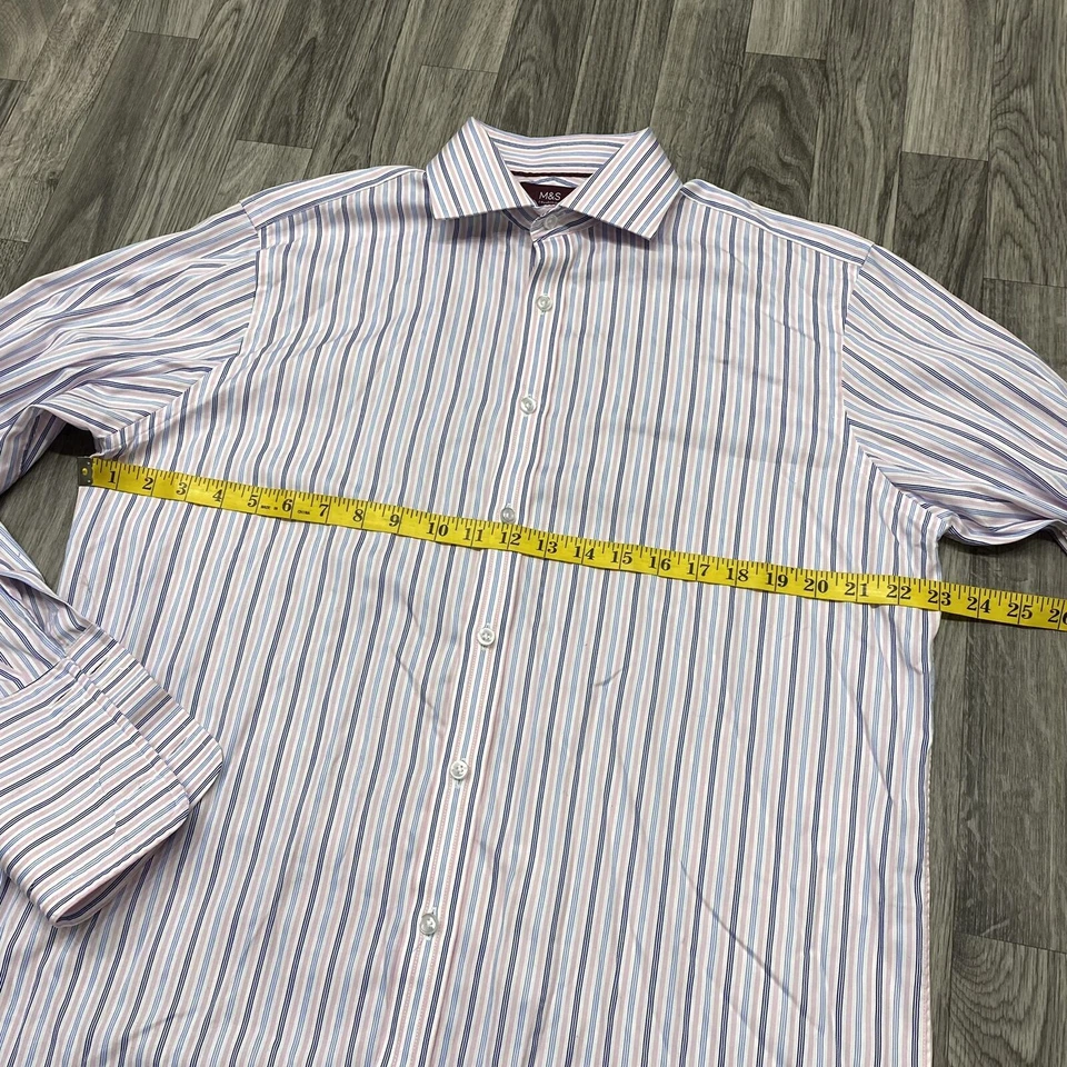 Camisa de vestir MARKS & SPENCER abotonada elástica azul/rosa para hombre talla 16/41 Foto 4 de 4