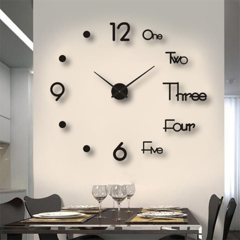 3D Modern Frameless DIY Wall Clock Large Number Stick-on Wall Clock Home Decor