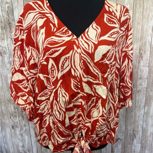 Tamara Orange and Cream 1/2 Sleeve Tie Front Blouse