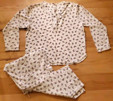 Floral Pajamas Set Ribbed Ivory Purple Shirt  Pants Secret Treasures MED 8-10