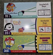 Set of 3 New Assorted Sandwich Bags 35 Bags 2 Designs Zipper